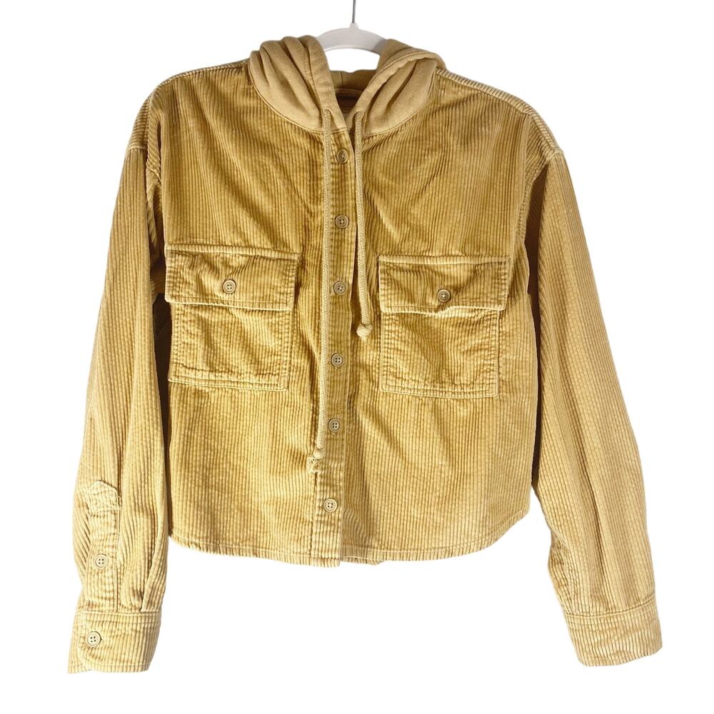 American Eagle Outfitters Cropped Corduroy Hooded Shirt Jacket Womens Medium